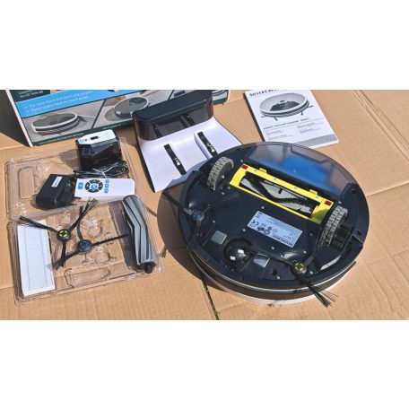 HASZNÁLT, javított újszerű SilverCrest SSRA 1 LIDL Home WIFI-s SMART intelligens automata robotporszívó virtuális fallal, napi programozással, távirányítóval bontott csomagolásban, új akkuval