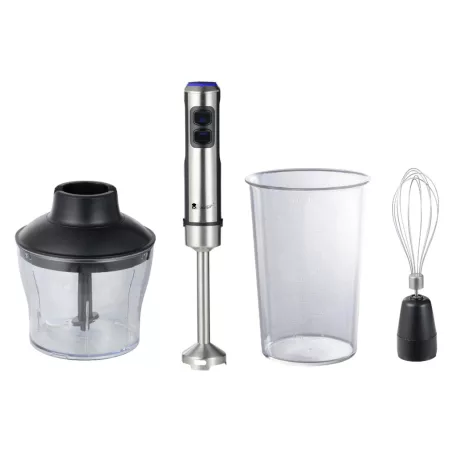 Bergner MasterPro BGMP-9424 inox, nemesacél 1200W prémium botmixer szett, rúdmixer készlet 600 ml aprítóval, 800 ml keverőpohárral és habverővel, fekete