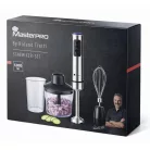 Bergner MasterPro BGMP-9424 inox, nemesacél 1200W prémium botmixer szett, rúdmixer készlet 600 ml aprítóval, 800 ml keverőpohárral és habverővel, fekete