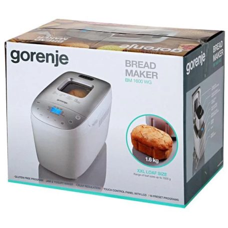 Gorenje BM1600WG fehér gluténmentes, kétlapátos, kenyérsütő, 2 karos kenyérsütőgép XXL 1125g - 1600g, 850W