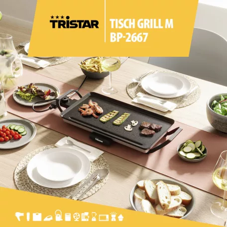 Tristar BP 2667 SLIM elektromos asztali grill, 2000W 46 x 26 cm teppanyaki grillsütő