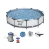   Bestway 56416 BAHAMA VT Superior Grey Steel Pro MAX szürke 366 x 76 cm fémvázas 6.5 m3 kerti medence szett vízforgatóval és védőtakaróval