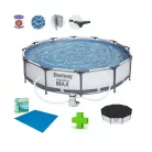 Bestway 56416 BAHAMA XL Superior Grey Steel Pro MAX szürke 366 x 76 cm fémvázas 6,5 m3 kerti medence szett vízforgatóval, védőtakaróval és talajtakaróval