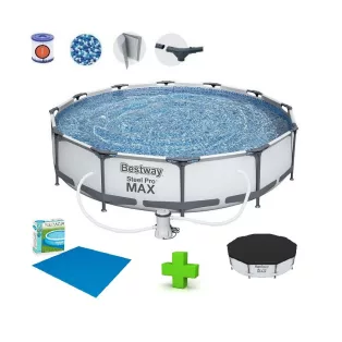   Bestway 56416 BAHAMA XL Superior Grey Steel Pro MAX szürke 366 x 76 cm fémvázas 6,5 m3 kerti medence szett vízforgatóval, védőtakaróval és talajtakaróval