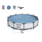 Bestway 56416 BAHAMA XL Superior Grey Steel Pro MAX szürke 366 x 76 cm fémvázas 6,5 m3 kerti medence szett vízforgatóval, védőtakaróval és talajtakaróval