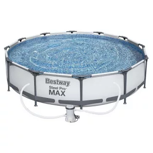   Bestway 56416 BAHAMA Superior Grey Steel Pro MAX szürke 366 x 76 cm fémvázas 6.5 m3 kerti medence szett vízforgatóval