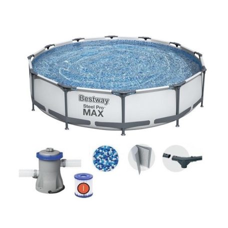 Bestway 56416 BAHAMA Superior Grey Steel Pro MAX szürke 366 x 76 cm fémvázas 6.5 m3 kerti medence szett vízforgatóval