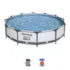   Bestway 56416 BAHAMA Superior Grey Steel Pro MAX szürke 366 x 76 cm fémvázas 6.5 m3 kerti medence szett vízforgatóval