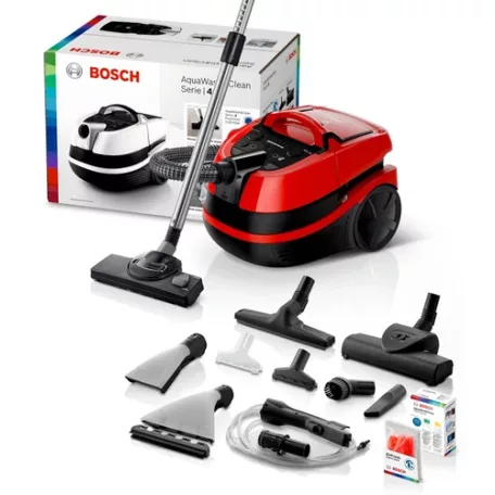 Bosch BWD421PET 2100W kárpittisztító, kombinált takarítógép és száraz-nedves porszívó 2.5 literes portartállyal, piros