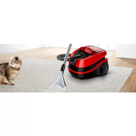 Bosch BWD421PET 2100W kárpittisztító, kombinált takarítógép és száraz-nedves porszívó 2.5 literes portartállyal, piros