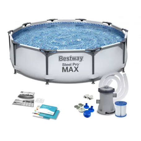 Bestway 56408 Steel Pro MAX Málta / Maui VT Superior Grey 305 x 76 cm szürke fémvázas kerti medence szett vízforgatóval és védőtakaróval