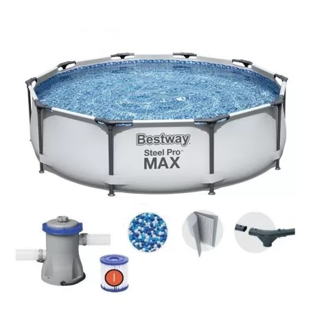Bestway 56408 Steel Pro MAX Málta / Maui XL Superior Grey 305 x 76 cm szürke fémvázas kerti medence szett vízforgatóval, védőtakaróval és talajtakaróval