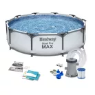 Bestway 56408 Steel Pro MAX Málta / Maui XL Superior Grey 305 x 76 cm szürke fémvázas kerti medence szett vízforgatóval, védőtakaróval és talajtakaróval