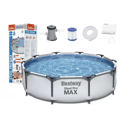 Bestway 56408 Steel Pro MAX Málta / Maui XL Superior Grey 305 x 76 cm szürke fémvázas kerti medence szett vízforgatóval, védőtakaróval és talajtakaróval