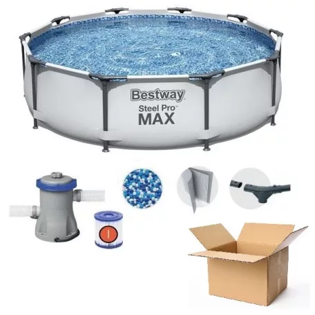 BONTOTT Bestway Steel Pro MAX Málta / Maui Superior Grey 305 x 76 cm szürke fémvázas kerti medence szett vízforgatóval sérült csomagolásban