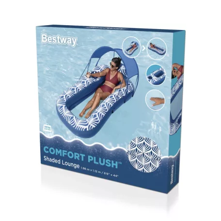 Bestway 43732 Comfort Plush Shaded Lounge felfújható matrac baldachinnal, egyszemélyes, bldachinos úszó napozóágy 198 x 112 cm