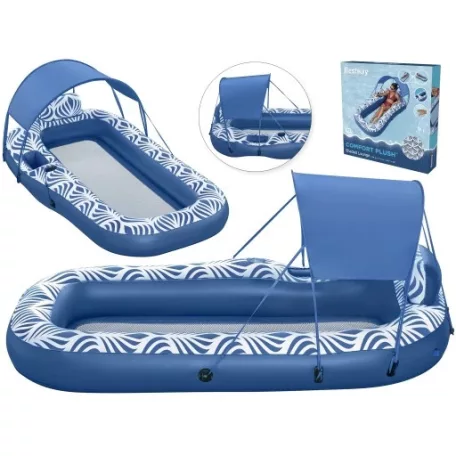 Bestway 43732 Comfort Plush Shaded Lounge felfújható matrac baldachinnal, egyszemélyes, bldachinos úszó napozóágy 198 x 112 cm