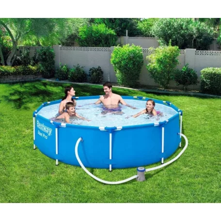 Bestway Málta / Maui Steel Pro 305 x 76 cm kék / fehér fémvázas kerti medence szett vízforgatóval (56679)
