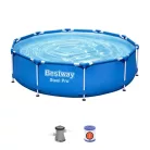 Bestway Málta / Maui Steel Pro 305 x 76 cm kék / fehér fémvázas kerti medence szett vízforgatóval (56679)