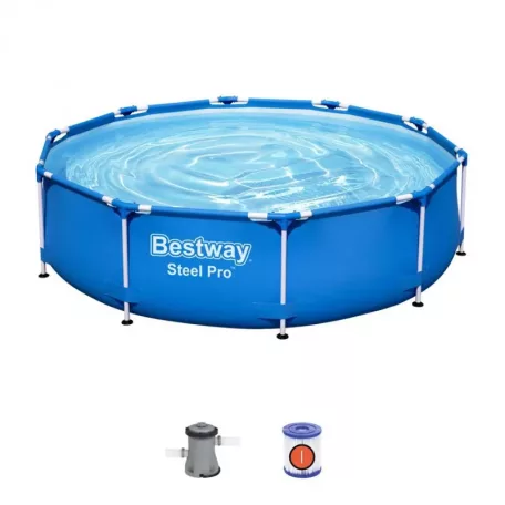 Bestway Málta / Maui Steel Pro 305 x 76 cm kék / fehér fémvázas kerti medence szett vízforgatóval (56679)