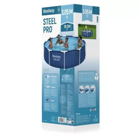 Bestway Málta / Maui Steel Pro 305 x 76 cm kék / fehér fémvázas kerti medence szett vízforgatóval (56679)