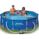 Bestway Málta / Maui Steel Pro 305 x 76 cm kék / fehér fémvázas kerti medence szett vízforgatóval (56679)