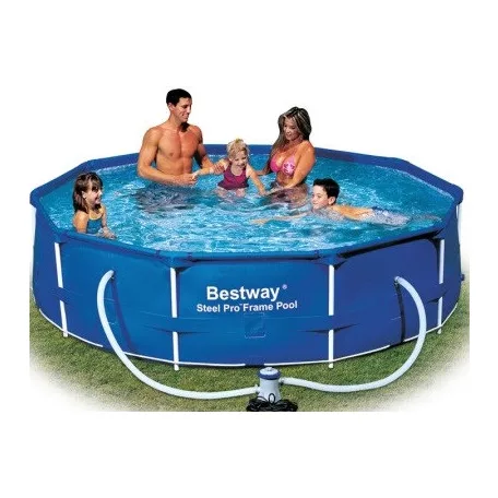 Bestway Málta / Maui Steel Pro 305 x 76 cm kék / fehér fémvázas kerti medence szett vízforgatóval (56679)