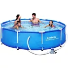 Bestway Málta / Maui Steel Pro 305 x 76 cm kék / fehér fémvázas kerti medence szett vízforgatóval (56679)
