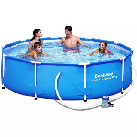 Bestway Málta / Maui Steel Pro 305 x 76 cm kék / fehér fémvázas kerti medence szett vízforgatóval (56679)