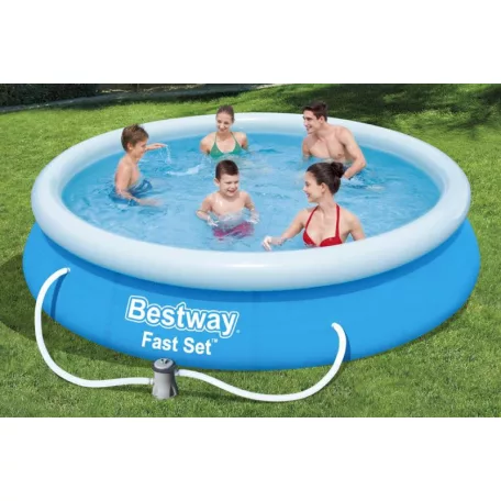 Bestway RODOSZ 366 x 76 cm  5,37 m3 puhafalú kerti medence szett 16W papírszűrős vízforgatóval (FFA 639 , 57274 + 58381)