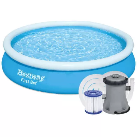 Bestway RODOSZ 366 x 76 cm  5,37 m3 puhafalú kerti medence szett 16W papírszűrős vízforgatóval (FFA 639 , 57274 + 58381)