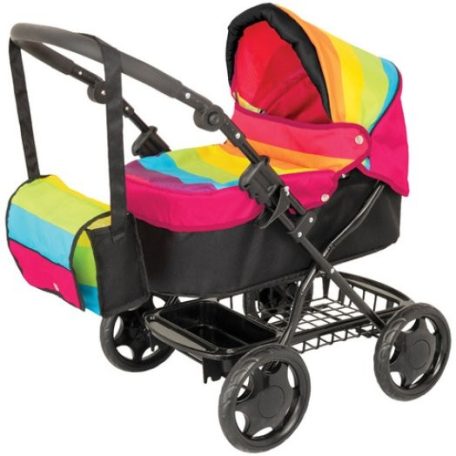 Baby Chic Junior Rainbow Pram, szivárványszínű játék babakocsi gyerekeknek, játékbabák számára