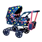 Baby Chic Junior Dolls Pram, kék játék babakocsi rózsaszín szegéllyel, színes pöttyökkel, gyerekeknek, játékbabák számára