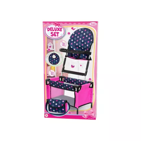Bayer 4 in 1 Deluxe Set 63216AB Etetőszék, kiságy és táska készlet 44 x 26 x 28 cm rózsaszín - lila játék kiságy szett etetőszékkel, táskával és előkével