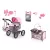 Bayer 2 in 1 Multi Bed + Trendy Set Deluxe 13008AE rózsaszín - szürke játék babakocsi fekvő mózeskosárral, táskával, etető és ápoló szettel, kisággyal, hordozóval, gardróbbal és kiságy forgóval