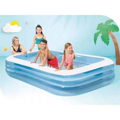 INTEX 58484 / Bestway 54009 Deluxe 305 x 183 x 56 cm nagy családi kerti felfújható pancsoló medence 3 légkamrával, 999L űrtartalommal (kék-fehér)