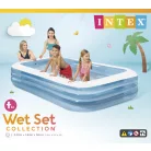 INTEX 58484 / Bestway 54009 Deluxe 305 x 183 x 56 cm nagy családi kerti felfújható pancsoló medence 3 légkamrával, 999L űrtartalommal (kék-fehér)