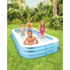 INTEX 58484 / Bestway 54009 Deluxe 305 x 183 x 56 cm nagy családi kerti felfújható pancsoló medence 3 légkamrával, 999L űrtartalommal (kék-fehér)