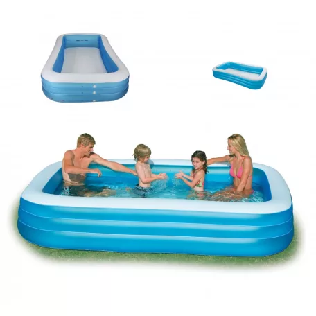 INTEX 58484 / Bestway 54009 Deluxe 305 x 183 x 56 cm nagy családi kerti felfújható pancsoló medence 3 légkamrával, 999L űrtartalommal (kék-fehér)