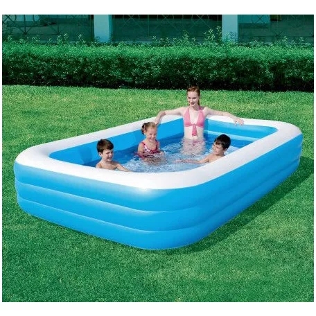 INTEX 58484 / Bestway 54009 Deluxe 305 x 183 x 56 cm nagy családi kerti felfújható pancsoló medence 3 légkamrával, 999L űrtartalommal (kék-fehér)