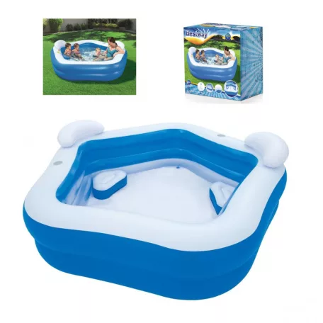 Bestway 54153 / SME 074 Family Fun ötszögletű felfújható kerti pancsoló medence háttámlával és ülésekkel 575L
