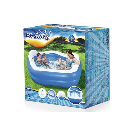 Bestway 54153 / SME 074 Family Fun ötszögletű felfújható kerti pancsoló medence háttámlával és ülésekkel 575L