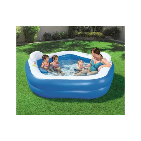 Bestway 54153 / SME 074 Family Fun ötszögletű felfújható kerti pancsoló medence háttámlával és ülésekkel 575L