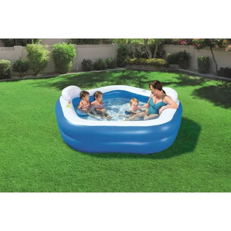 Bestway 54153 / SME 074 Family Fun ötszögletű felfújható kerti pancsoló medence háttámlával és ülésekkel 575L