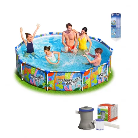 Bestway 56985 Tropical VF-T 305 x 66 cm fémvázas csővázas 4062L kerti medence vízforgatóval és védőtakaróval