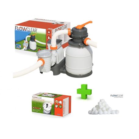 Bestway 58497 + PS500 homokszűrő, 5,7 m3/h 230W homokszűrős vízforgató egység kerti medencékhez 500g Polysphere szűrőgolyóval