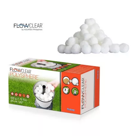 Bestway 58497 + PS500 homokszűrő, 5,7 m3/h 230W homokszűrős vízforgató egység kerti medencékhez 500g Polysphere szűrőgolyóval