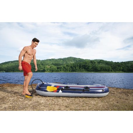 Bestway 61068 Hydro-Force Treck X2 Set felfújható 3 személyes csónak evezővel pumpával, háromszemélyes gumicsónak 255 x 127 cm