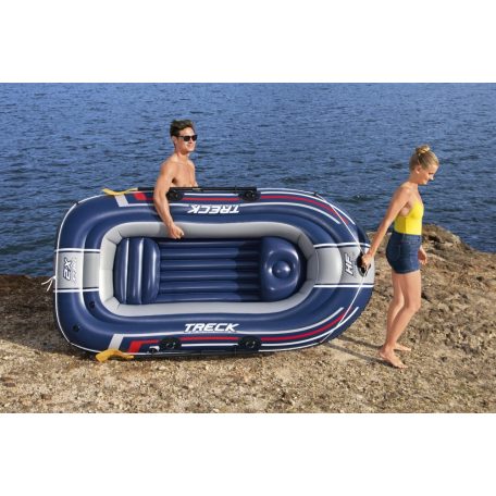 Bestway 61068 Hydro-Force Treck X2 Set felfújható 3 személyes csónak evezővel pumpával, háromszemélyes gumicsónak 255 x 127 cm
