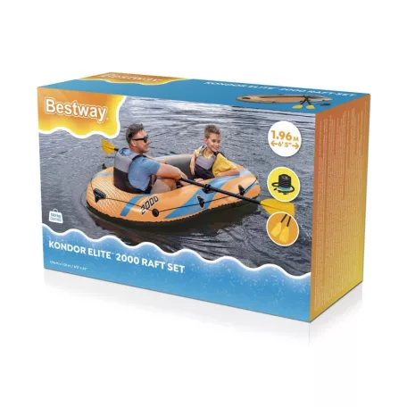 Bestway 61141 Kondor Elite Raft Set felfújható 2 személyes csónak evezővel pumpával, kétszemélyes gumicsónak szett 196 x 106 x 31 cm, 120 kg teherbírással